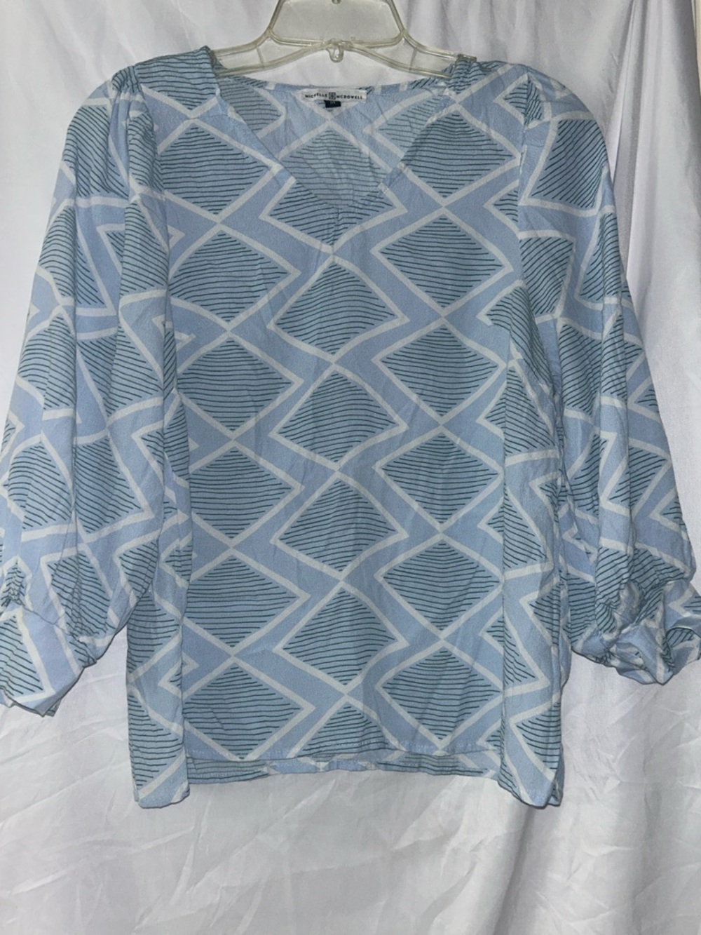 Michelle McDowell Light Blue Geometric V-Neck Blouse